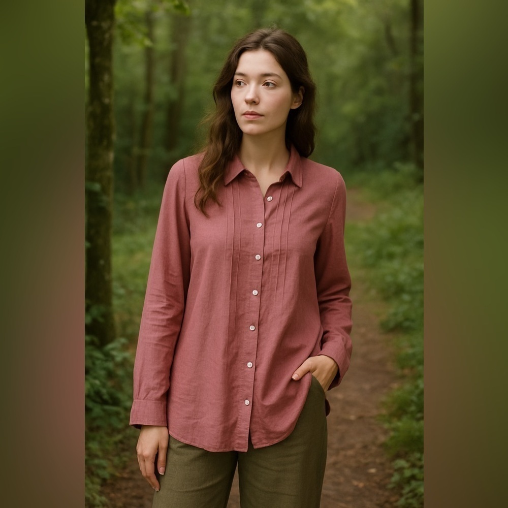 J. Jill Pink Modal Pleated Button Front Blouse XS Lagenlook Boho Peasant Forest
